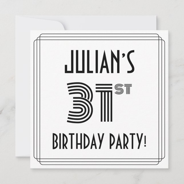 Invitación Art Deco inspiró 31ª fiesta de cumpleaños, nombre  (Anverso)