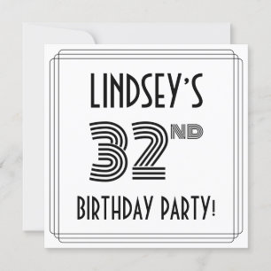 Invitación Art Deco inspiró 32 cumpleaños, nombre personaliza