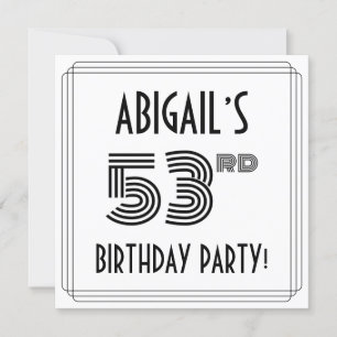 Invitación Art Decó Inspiró 53ª Fiesta de Cumpleaños, Nombre