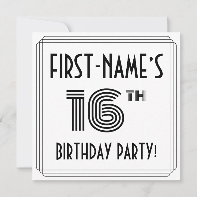 Invitación Art Deco inspiró la Fiesta de Cumpleaños 16, nombr (Anverso)