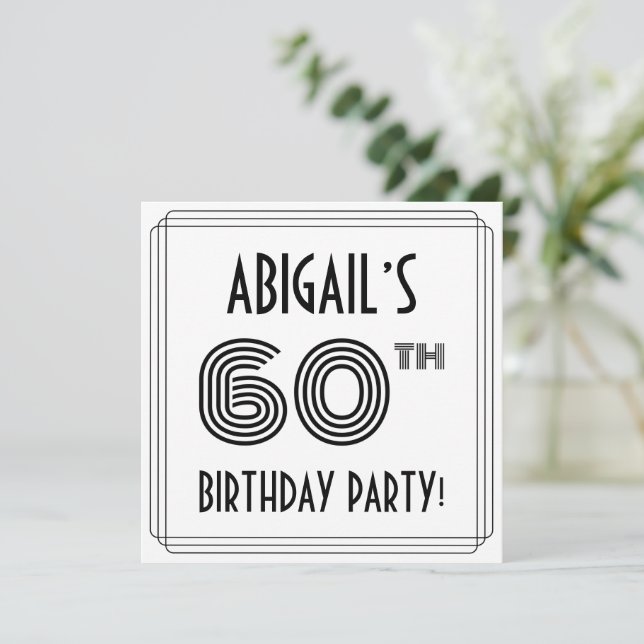 Invitación Art Deco inspiró la fiesta de cumpleaños número 60 (Anverso de pie)