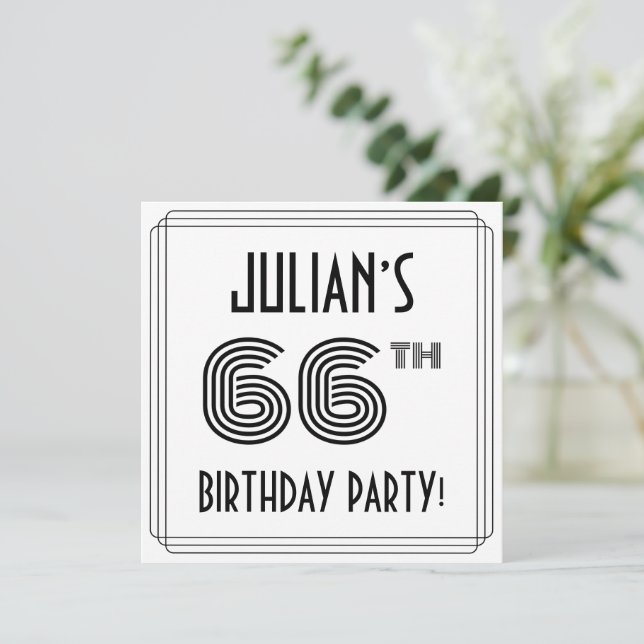 Invitación Art Deco inspiró la fiesta de cumpleaños número 66 (Anverso de pie)