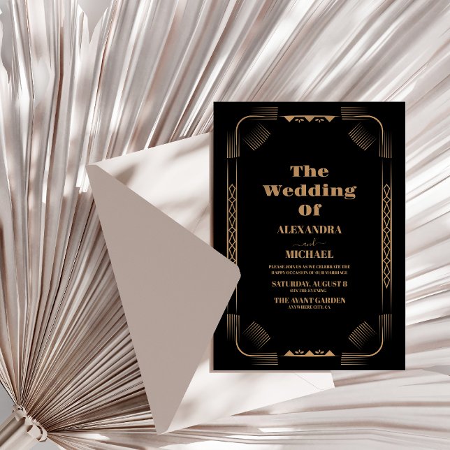 Invitación Art Deco Ironwork Faux Gold Boda (Subido por el creador)