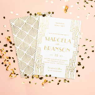 Invitación Art Deco Ironwork Faux Gold Boda