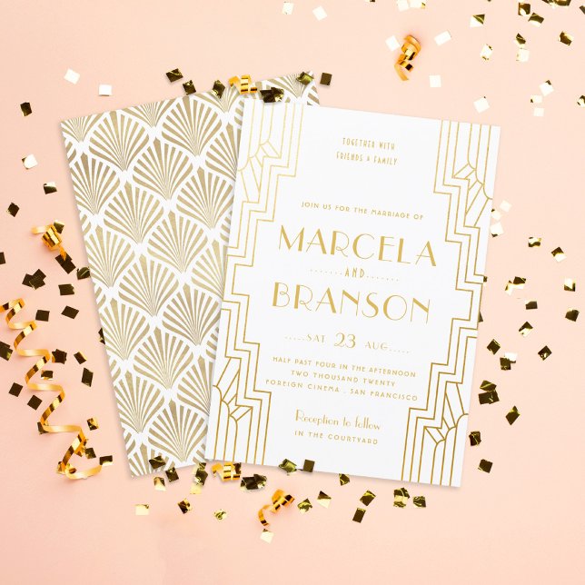Invitación Art Deco Ironwork Faux Gold Boda (Subido por el creador)