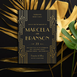 Invitación Art Deco Ironwork Faux Gold Boda Personalizado Neg
