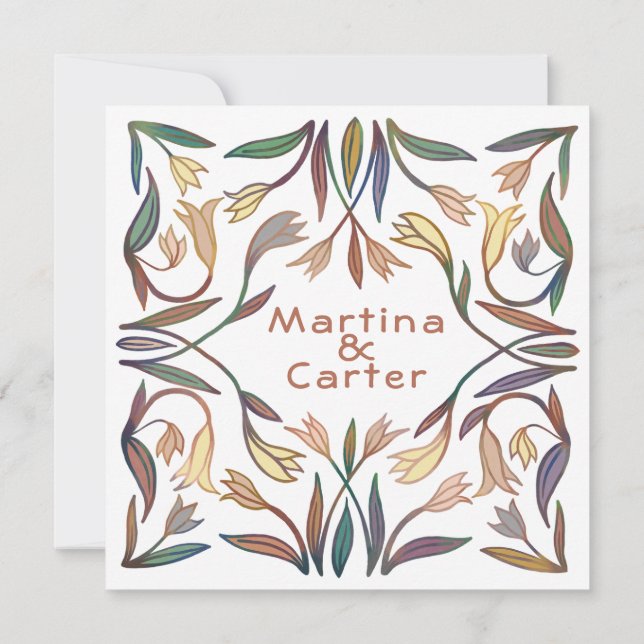 Invitación Art Deco Lilies Boda del Boho Floral hecho a mano (Reverso)