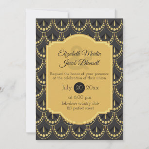 Invitación Art Deco marrón vintage y Boda de oro