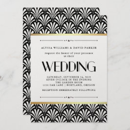 Invitación Art Deco moderno | Boda blanco y negro