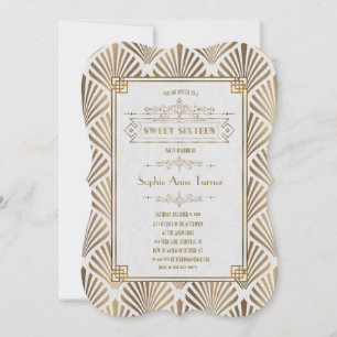 Invitación Art Deco Negro Gatsby Años 20 Sweet Sixteen