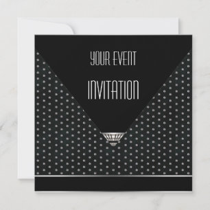 Invitación Art Deco Negro Plateado Blanco con Luna