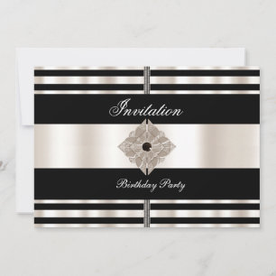 Invitación Art Deco Negro Sepia Crema Raya