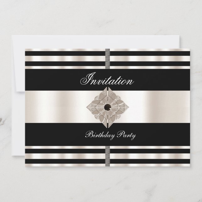 Invitación Art Deco Negro Sepia Crema Raya (Anverso)