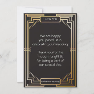 Invitación Art Deco Negro y Dorado Gatsby Gracias