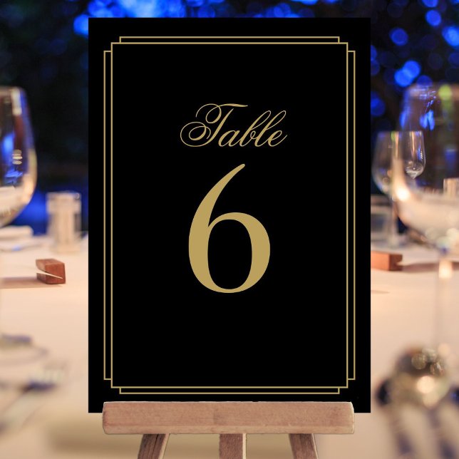Invitación Art Deco Negro Y Número De Tabla De Oro (Art Deco Black And Gold Table Number)