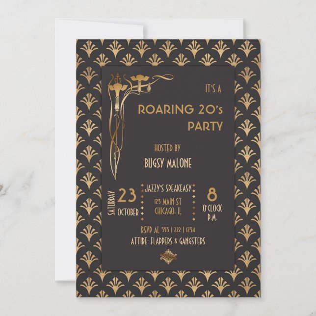 Invitación Art Deco Negro y Oro años 1920 (Anverso)