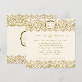 Invitación Art Deco Nouveau 50 Aniversario Dorado Crema