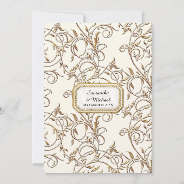 Invitación Art Deco Nouveau Elegante Regencia De Oro De Blanc (Anverso)