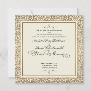 Invitación Art Déco Nouveau Falso Damero Floral de Encaje Dor