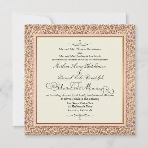 Invitación Art Deco Nouveau Faux Gold Floral Damask Lace