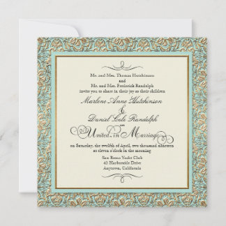 Invitación Art Deco Nouveau Faux Gold Floral Damask Lace