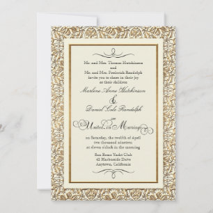 Invitación Art Deco Nouveau Faux Gold Floral Damask Lace