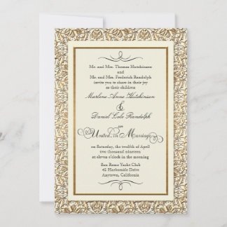 Invitación Art Deco Nouveau Faux Gold Floral Damask Lace