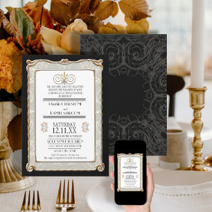 Invitación Art Decó Nouveau Gatsby Estilo Oro y Encanto