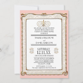 Invitación Art Deco Nouveau Gatsby Gold n Lace Couples Ducha