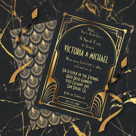 Invitación Art Deco Nouveau habla Fiesta fácil oro y negro