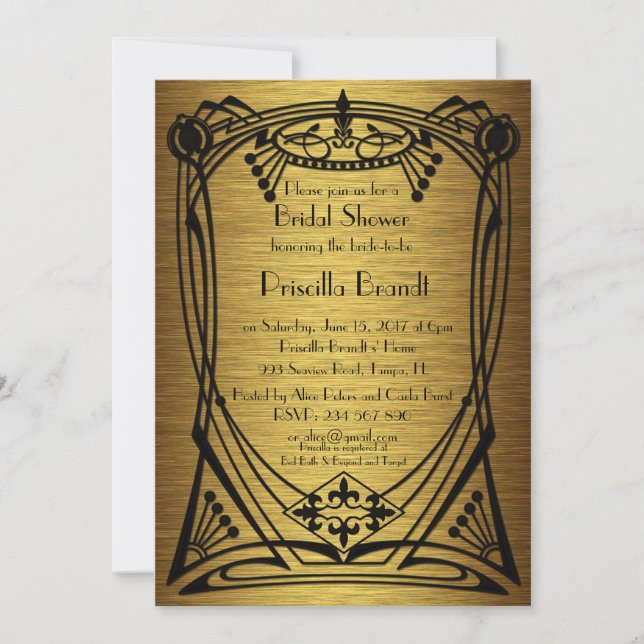 Invitación Art déco nupcial de la ducha grande-Gatsby (Anverso)