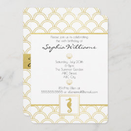 Invitación Art Deco Ocean Wave Gold Purpurina Seahorse Cumple