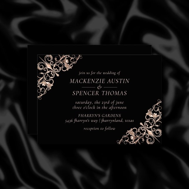 Invitación Art Deco Ornamental | Boda Black Copper Nouveau (Subido por el creador)