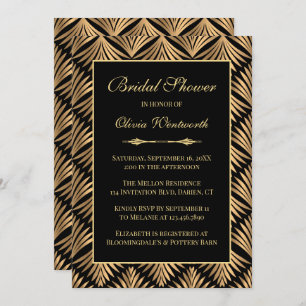 Invitación Art Deco Oro Negro Gran Gatsby Bridal Shower