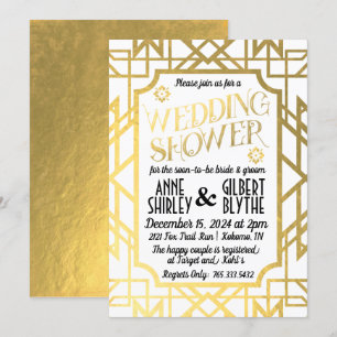 Invitación Art Deco Parejas Ducha de Boda Gatsby Hoja de Oro