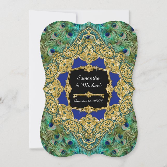 Invitación Art Deco Peacock Purpurina de oro Viejo Gatsby de  (Reverso)
