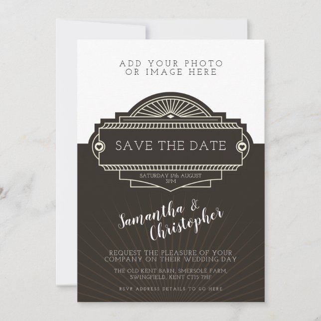Invitación Art déco personalizado de la foto que casa la (Anverso)