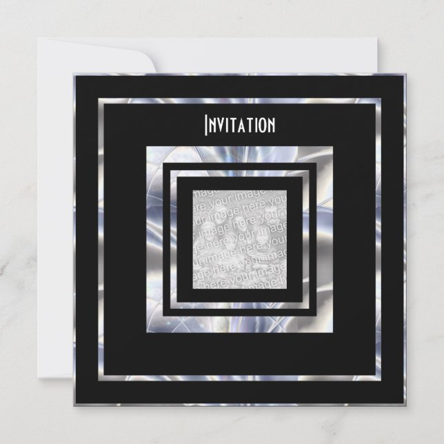 Invitación Art Deco Plata Negro Agrega Tu Foto (Anverso)