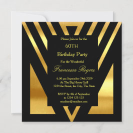 Invitación ART DECO Popular 60 cumpleaños fiesta de oro negro