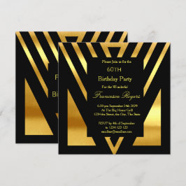 Invitación ART DECO Popular 60 cumpleaños fiesta de oro negro