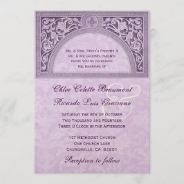Invitación Art déco púrpura que casa el papel metálico V322