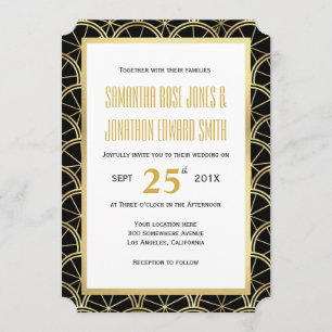Invitación Art déco que casa blanco negro y el oro de la