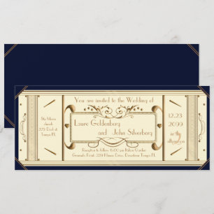 Invitación art déco que casa el boleto, marfil, negro de la