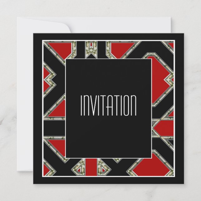Invitación Art Deco Rojo Negro (Anverso)