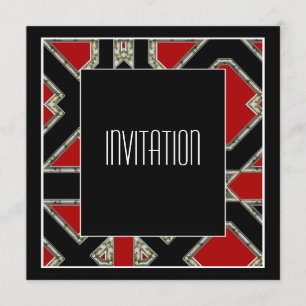 Invitación Art Deco Rojo Negro