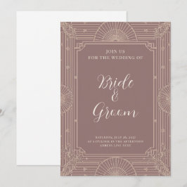 Invitación Art Deco Rosa Malva Abanico Botánico Vintage Elega