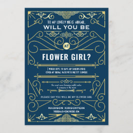 Invitación Art Deco ¿Serás mi dama de flores Dorado Azul