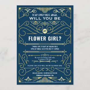 Invitación Art Deco ¿Serás mi dama de flores Dorado Azul