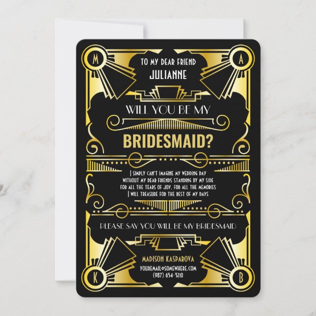 Invitación Art Decó Serás Mi Oro Y Negro De La Novia (Anverso)
