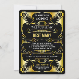 Invitación Art Deco ¿Serás Mi Padrino de Bodas? Dorado y Negr